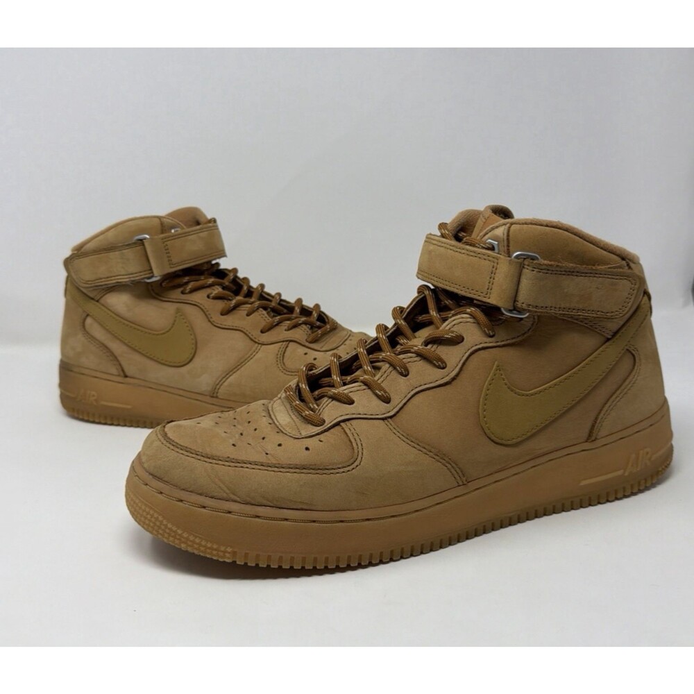 Nike Air Force 1 Mid ’07 Flax Wheat Gum High Top Sneakers Mens Size 11 AUTH